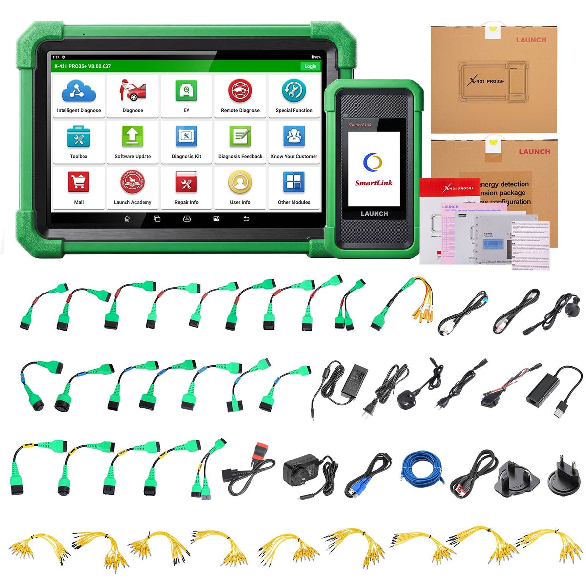 Launch X431 PRO3S+ EV package contents with EV cable set