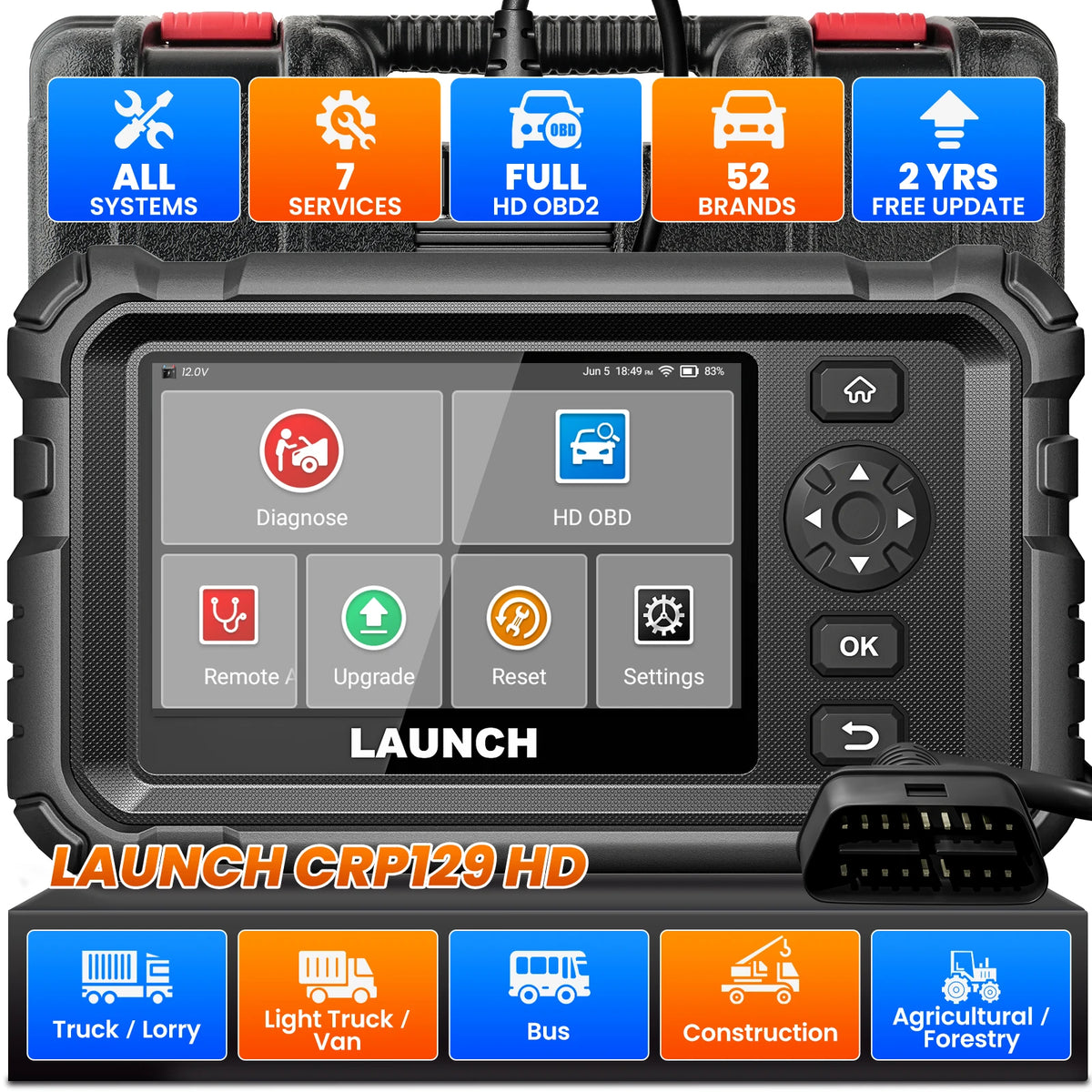 Launch X431 CRP129 HD sunkvežimių diagnostikos prietaisas su dėklu